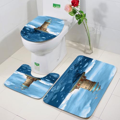 FEHWI Badezimmerteppich 3 Teil Mikrofaser -Saugbad Teppichpolster für Dusche,Badewanne und Toilette,Maschine waschbar,Leuchtturm Möwen Vögel Architektur Maritimes Riff Fische Unterwasser FEHWI Badezimmerteppich 3 Teil Mikrofaser -Saugbad Teppichpolster für Dusche,Badewanne und Toilette,Maschine waschbar,Leuchtturm Möwen Vögel Architektur Maritimes Riff Fische Unterwasser von FEHWI
