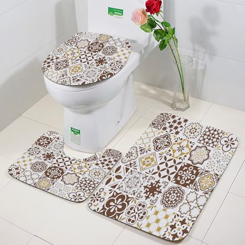 FEHWI Badezimmerteppich 3 Teil Mikrofaser -Saugbad Teppichpolster für Dusche,Badewanne und Toilette,Maschine waschbar,Lissabon Azulejos Fliesen Vektormuster portugiesischen oder spanischen Retro-alt FEHWI Badezimmerteppich 3 Teil Mikrofaser -Saugbad Teppichpolster für Dusche,Badewanne und Toilette,Maschine waschbar,Lissabon Azulejos Fliesen Vektormuster portugiesischen oder spanischen Retro-alt von FEHWI