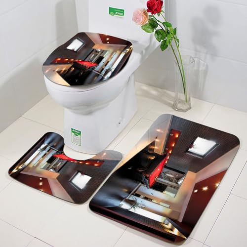 FEHWI Badezimmerteppich 3 Teil Mikrofaser -Saugbad Teppichpolster für Dusche,Badewanne und Toilette,Maschine waschbar,Modernes Dekor, Haus mit Snooker-Tisch Hobby Pool Spiel Wohnung Möbel Freizeit von FEHWI