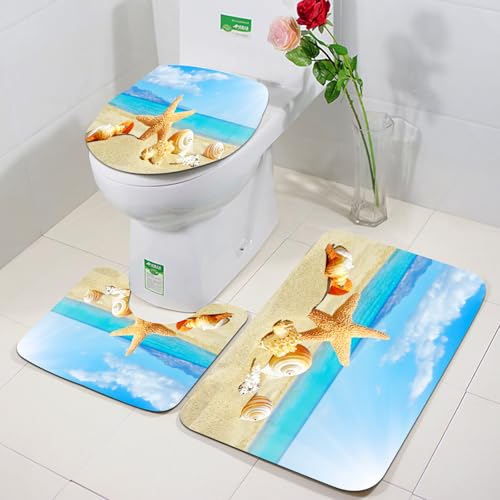 FEHWI Badezimmerteppich 3 Teil Mikrofaser -Saugbad Teppichpolster für Dusche,Badewanne und Toilette,Maschine waschbar,Muscheln-Set, Sommerstrand-Thema und Sand-Seestern-Muschel FEHWI Badezimmerteppich 3 Teil Mikrofaser -Saugbad Teppichpolster für Dusche,Badewanne und Toilette,Maschine waschbar,Muscheln-Set, Sommerstrand-Thema und Sand-Seestern-Muschel von FEHWI