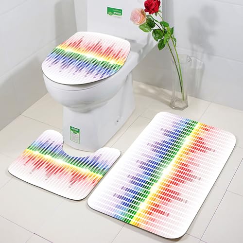 FEHWI Badezimmerteppich 3 Teil Mikrofaser -Saugbad Teppichpolster für Dusche,Badewanne und Toilette,Maschine waschbar,Musik, Rainbow Shining Digital Equalizer Verstärker Club Aufnahmegeräte von FEHWI