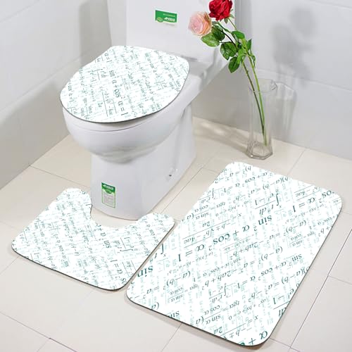 FEHWI Badezimmerteppich 3 Teil Mikrofaser -Saugbad Teppichpolster für Dusche,Badewanne und Toilette,Maschine waschbar,Nahtlose Tapete Mathematik auf weiß von FEHWI