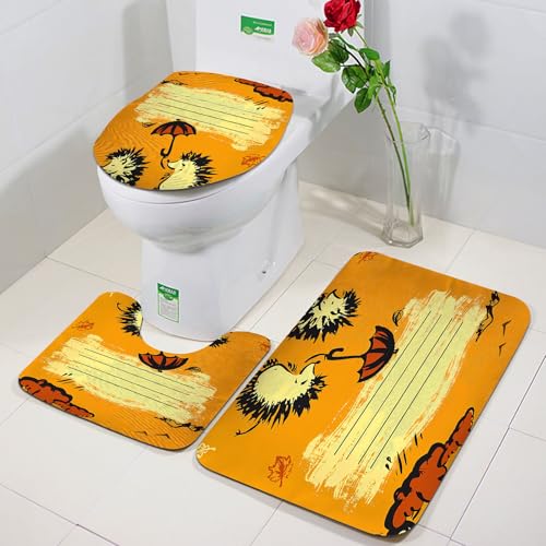 FEHWI Badezimmerteppich 3 Teil Mikrofaser -Saugbad Teppichpolster für Dusche,Badewanne und Toilette,Maschine waschbar,Notizbuch-Cover-Design mit Zwei Igeln im Herbst-Vektor von FEHWI