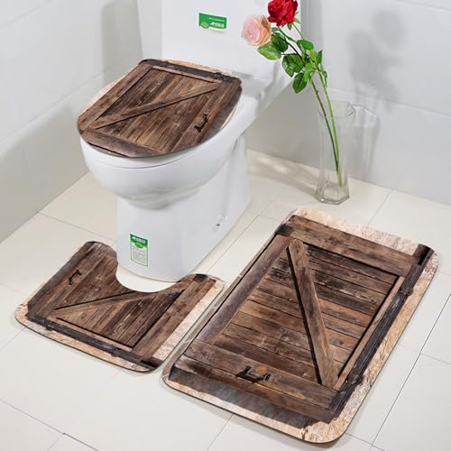 FEHWI Badezimmerteppich 3 Teil Mikrofaser -Saugbad Teppichpolster für Dusche,Badewanne und Toilette,Maschine waschbar,Rustikale Schiebetür, gealtert mit rustikaler Textur Authentischer Architekturdr FEHWI Badezimmerteppich 3 Teil Mikrofaser -Saugbad Teppichpolster für Dusche,Badewanne und Toilette,Maschine waschbar,Rustikale Schiebetür, gealtert mit rustikaler Textur Authentischer Architekturdr von FEHWI