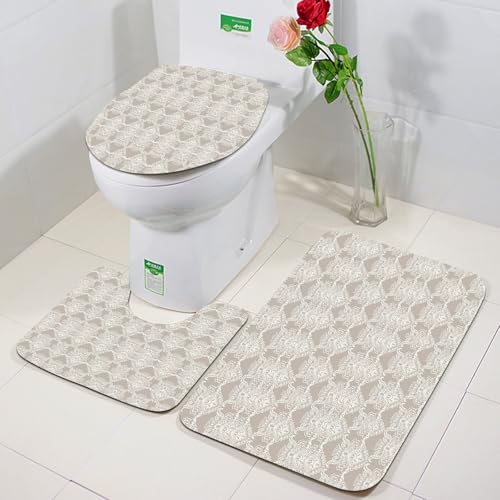 FEHWI Badezimmerteppich 3 Teil Mikrofaser -Saugbad Teppichpolster für Dusche,Badewanne und Toilette,Maschine waschbar,Vektor Vintage Damast Barock Muster Tapete Ornament Imperial von FEHWI