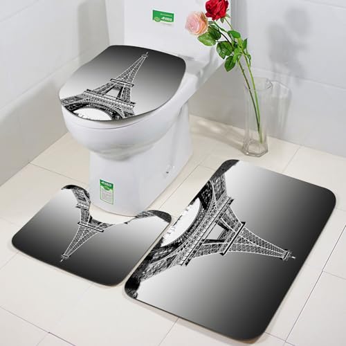 FEHWI Badezimmerteppich 3 Teil Mikrofaser -Saugbad Teppichpolster für Dusche,Badewanne und Toilette,Maschine waschbar,Wand des Eiffelturms, Monumente von Paris und monochromes Bild der Gestaltung de FEHWI Badezimmerteppich 3 Teil Mikrofaser -Saugbad Teppichpolster für Dusche,Badewanne und Toilette,Maschine waschbar,Wand des Eiffelturms, Monumente von Paris und monochromes Bild der Gestaltung de von FEHWI