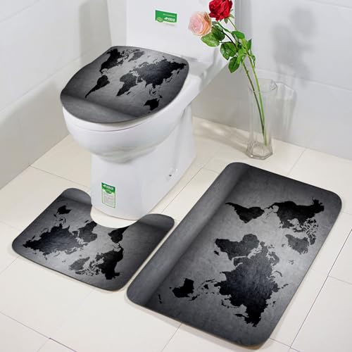 FEHWI Badezimmerteppich 3 Teil Mikrofaser -Saugbad Teppichpolster für Dusche,Badewanne und Toilette,Maschine waschbar,Wandkunst, Schwarze Betonweltkarte auf verwitterter Wand, auf Grauer Hintergrund FEHWI Badezimmerteppich 3 Teil Mikrofaser -Saugbad Teppichpolster für Dusche,Badewanne und Toilette,Maschine waschbar,Wandkunst, Schwarze Betonweltkarte auf verwitterter Wand, auf Grauer Hintergrund von FEHWI