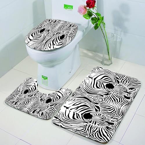FEHWI Badezimmerteppich 3 Teil Mikrofaser -Saugbad Teppichpolster für Dusche,Badewanne und Toilette,Maschine waschbar,Zebra-Print, Illustration Muster Zebras Skins Hintergrund über Zebra Körper Köpf von FEHWI