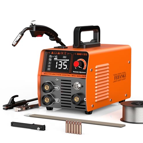 FEIFANKE MIG135 Fülldraht Schweißgerät Ohne Gas 135A 230V Synergie Elektroden Schweißgerät 3 in 1 MIG/ARC/Lift TIG IGBT Inverter Schweissgerät Mit 1.0mm Draht,MIG Schweißpistole von FEIFANKE