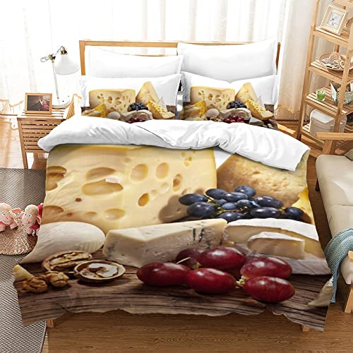 3D-gedruckte Bettdecke, sehr Gute Käsebettwäsche, weiche Mikrofaser-Bettwäsche, Einzelbett, 135 x 200 cm, 1 Bettbezug + 1 Kissenbezug von FEIGENBAOMU