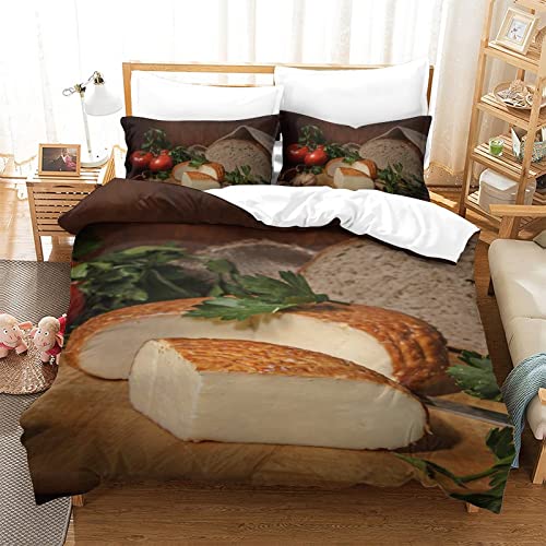3D-gedruckte Bettwäsche, Bettbezug, sehr gut, Käse, Unisex, atmungsaktiv, Tagesdecke, Bettwäsche-Set, Einzelbett, 135 x 200 cm, 1 Bettbezug + 1 Kissenbezug von FEIGENBAOMU