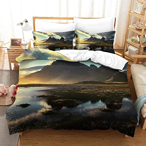 Bettbezug mit 3D-Druck, Landschaft, Bettbezug, Doppelbett, 3-teiliges Set, geeignet für Teenager und Erwachsene, Bettbezug, Doppelbett, 200 x 200 cm, von FEIGENBAOMU