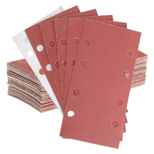 FEIHU 50 Stück 93 x 185mm Schleifpapier Set, 120 Körnung Rechteckiges Schleifpad mit Klettverschluss 8 Löcher Schleifblatt Set für Bosch-Schleifer und Rechteckschleifer von FEIHU