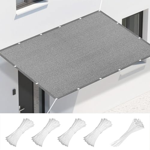 Sonnensegel Atmungsaktiv Nach Maß 470 x 610 cm Rechteckig Atmungsaktiv Sonnenschutz Windschutz Sonnenschutz Windschutz Ohne Bohren mit Ösen Segeltuch für Terrasse Garten, Hellgrau von FEIJDON