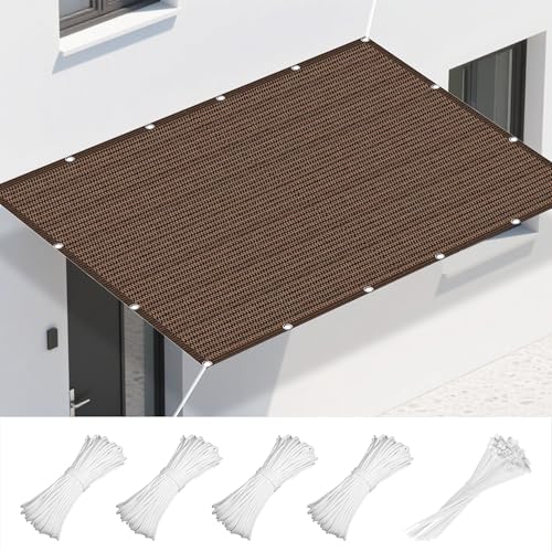 Sonnensegel Atmungsaktiv Nach Maß 550 x 550 cm Rechteckig Atmungsaktiv Sonnenschutz Windschutz Sonnenschutz Windschutz Ohne Bohren mit Ösen Segeltuch für Terrasse Garten, braun von FEIJDON
