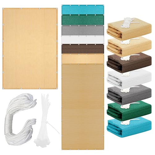 Sonnensegel Atmungsaktiv Rechteckig mit Ösen 400 x 470 cm Rechteckig Atmungsaktiv 98% UV Schutz Segel Baldachin Vielen Größen mit Spannseilen für Terrasse Camping, Creme Farben von FEIJDON