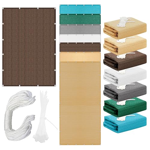 Sonnensegel Atmungsaktiv Rechteckig mit Ösen 580 x 770 cm Rechteckig Atmungsaktiv 98% UV Schutz Segel Baldachin Vielen Größen mit Spannseilen für Terrasse Camping, braun von FEIJDON