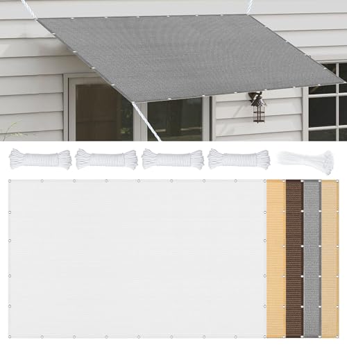Sonnensegel Atmungsaktiv 514 x 557 cm Rechteckig Atmungsaktiv 98% UV Schutz Rechteckig mit Ösen Segeltuch 4 × 1.5 M Seile für Draußen Patio Terrasse Camping, Hellgrau von FEIJUAND