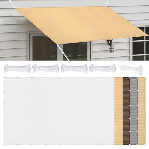 Sonnensegel Atmungsaktiv 528 x 573 cm Rechteckig Atmungsaktiv 98% UV Schutz Rechteckig mit Ösen Segeltuch 4 × 1.5 M Seile für Draußen Patio Terrasse Camping, Creme Farben von FEIJUAND
