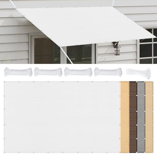 Sonnensegel Atmungsaktiv 530 x 558 cm Rechteckig Atmungsaktiv 98% UV Schutz Rechteckig mit Ösen Segeltuch 4 × 1.5 M Seile für Draußen Patio Terrasse Camping, Weiß von FEIJUAND