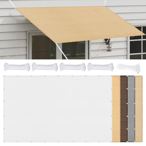 Sonnensegel Atmungsaktiv 531 x 557 cm Rechteckig Atmungsaktiv 98% UV Schutz Rechteckig mit Ösen Segeltuch 4 × 1.5 M Seile für Draußen Patio Terrasse Camping, Sandgelb von FEIJUAND