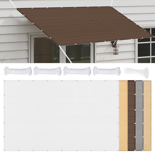 Sonnensegel Atmungsaktiv 532 x 580 cm Rechteckig Atmungsaktiv 98% UV Schutz Rechteckig mit Ösen Segeltuch 4 × 1.5 M Seile für Draußen Patio Terrasse Camping, braun von FEIJUAND