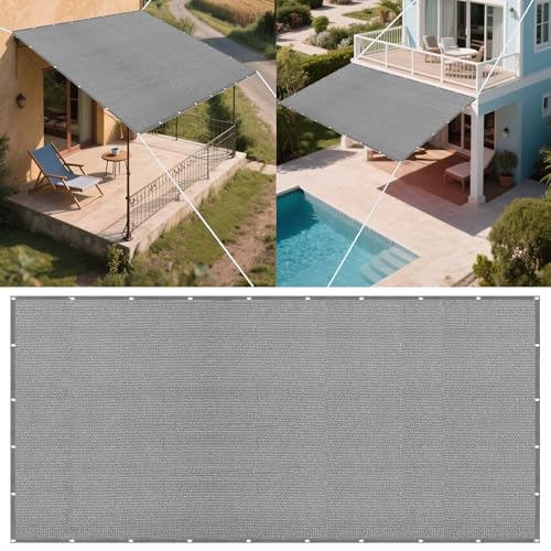 Sonnensegel Rechteckig 640 x 720 cm Rechteckig Atmungsaktiv 98% UV Schutz Balkonbespannung Reißfest mit Ösen Und Befestigungsseile für Balkon Terrasse Garten Outdoor, Hellgrau von FEIJUAND