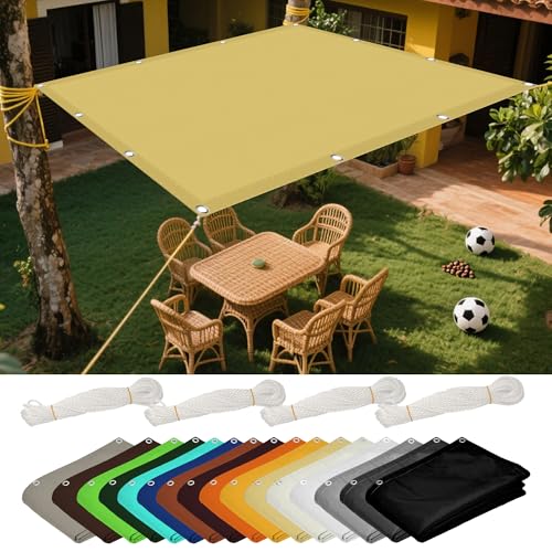 Sonnensegel Wasserdicht Rechteckig 10 x 10 m Rechteckig Wasserdicht 98% UV Schutz Sonnenschutz Schutzplane Ohne Bohren mit Ösen Segeltuch für Außenbereich Garten, Creme Farben von FEIJUAND