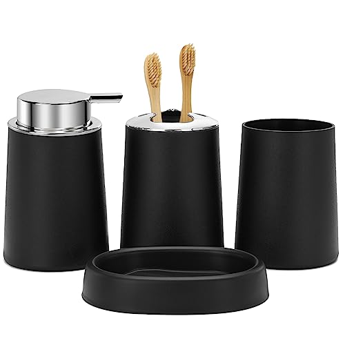 FEILANDUO Badezimmer-Zubehör-Set, 4-teilig, Badezimmer-Zubehör, Geschenk, Seifenspender und Zahnbürstenhalter, Seifenschale, Zahnbürstenbecher, modernes Badezimmer-Dekor (schwarz) von FEILANDUO