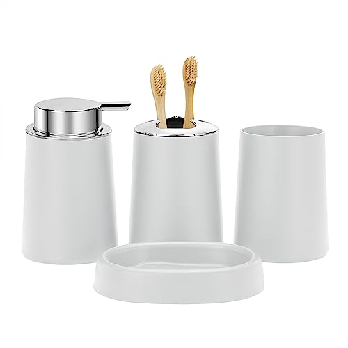 FEILANDUO Badezimmer-Zubehör-Set, 4-teilig, Badezimmer-Zubehör, Geschenk, Seifenspender und Zahnbürstenhalter, Seifenschale, Zahnbürstenbecher, modernes Badezimmer-Dekor (weiß) von FEILANDUO