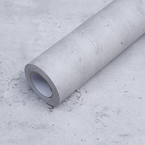 FEILAYS Extra Breite Dicke Hellgrau Tapete Selbstklebend Betonoptik Grau Selbstklebende Tapeten Badezimmer Abnehmbar Effekt Klebetapete Beton Wand Vinyl Graue Wasserdicht Möbelaufkleber 60CM×10M von FEILAYS