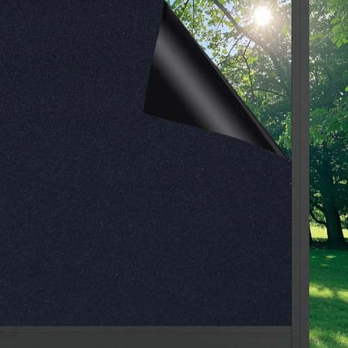 FEILAYS Verdunklungsfolie für Fenster Schwarze Fensterfolie Blickdicht elektrostatisch selbsthaftend UV-beständig und sonnenschutzfolie für Schlafzimmer Dachfenster Milchglasfolie 60x300cm von FEILAYS