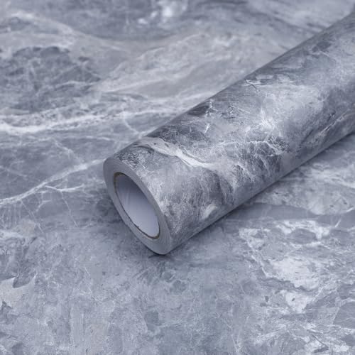 Klebefolien Möbelfolie Dunkelgrau Marmoroptik Selbstklebende Tapete Wandaufkleber DIY-Möbelaufkleber Matt Verdicken Wasserdicht Vinyl-Dekorfolie für Büro Geschäfte Wohnheim Retro Wandtapete 40CMx3M von FEILAYS