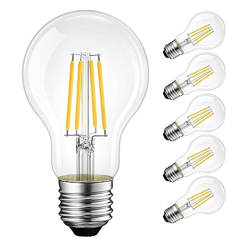 Feileman E27 Filament LED Glühbirne, E27 LED Warmweiss 2700K 4W 440lm Ersatz for 40W Halogenlampe, Nicht dimmbar A60 Vintage Classic Edison LED Lampe Birne, 6 Stück von Feileman