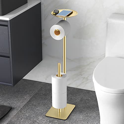 FEILERN Toilettenpapierhalter Stehend, Klopapierhalter Stehend mit Oberer Ablage, Rostfreie Edelstahl Freistehender Toilettenpapierständer, Klorollenhalter Stehend mit Platz für 4 Ersatzrollen, Gold von FEILERN