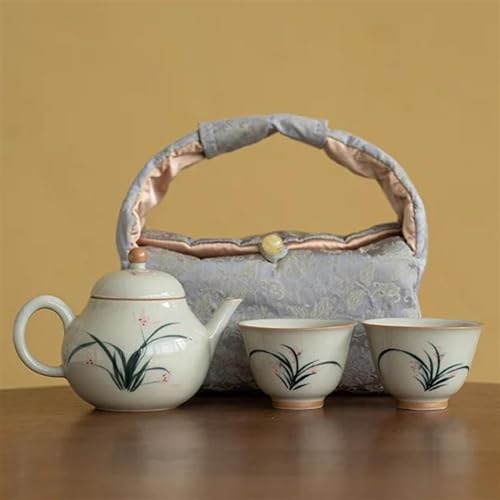 Teeservice 1 Kanne 2 Tassen Tee Machen Portable Camping Tote Bag Zubehör Japanisches Teekannen- Und Tassenset Retro-Teeset Mit Handgezeichneter Orchideenkunst Teetassen-Set(A) von FEILIV