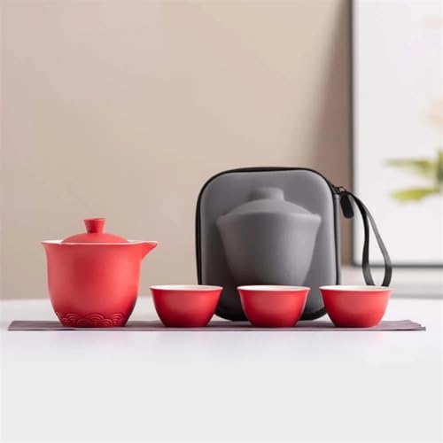 Teeservice 1 Topf Füllt 3 Tassen Tee Machen Werkzeug Single Kung Fu Teaware Sets Kultur Liebhaber Geschenk Reise Set Portable Outdoor Camping Teetassen-Set(E) von FEILIV