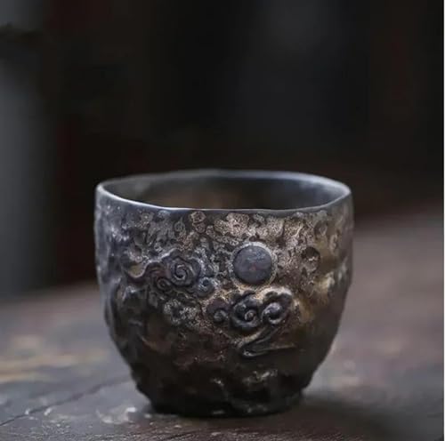 Teeservice 100ml Handmade Ceramic Tea Bowl Travel Meditation Cup Pu'er Master Household Set Japanese Tradition Pottery Gilt Teacup Teetassen-Set(A) von FEILIV