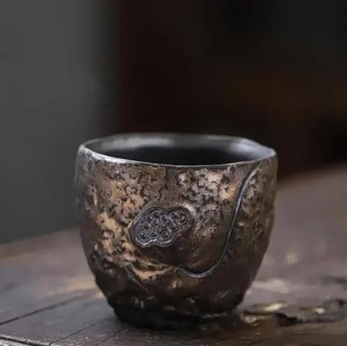 Teeservice 100ml Handmade Ceramic Tea Bowl Travel Meditation Cup Pu'er Master Household Set Japanese Tradition Pottery Gilt Teacup Teetassen-Set(B) von FEILIV