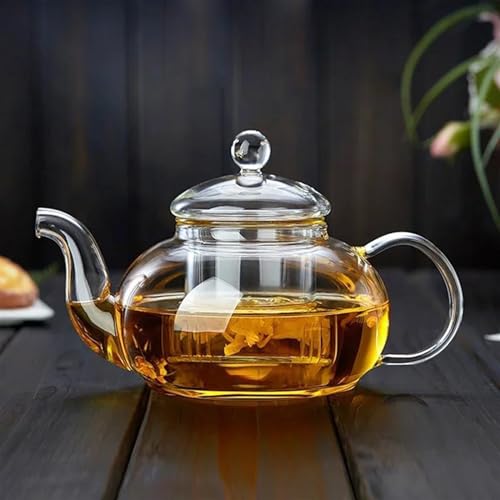 Teeservice Blumen-Teekanne Aus Borosilikatglas Beheizbares Glas-Teeset 400 Ml/1000 Ml Filterbare Hitzebeständige Verdickte Glas-Teekanne Teetassen-Set(600ml) von FEILIV