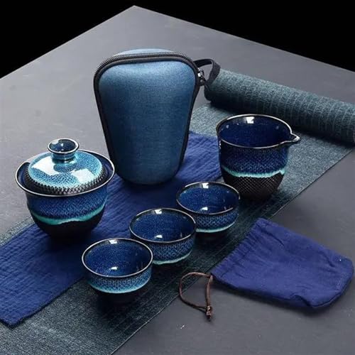 Teeservice Chinesische Kung Fu Reise Tee-Set Keramik Glasur Teekanne Teetasse Porzellan Teaset Wasserkocher Teegeschirr Sets Drink Tee Zeremonie Teetassen-Set(A) von FEILIV