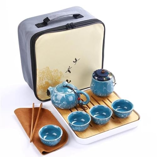 Teeservice Chinesische Reise Kung Fu Tee Set Teekanne Keramik Tragbare Dosen Trinken Werkzeug Outdoor Trinkbecher Kaffee Tasse Teetassen-Set(C) von FEILIV