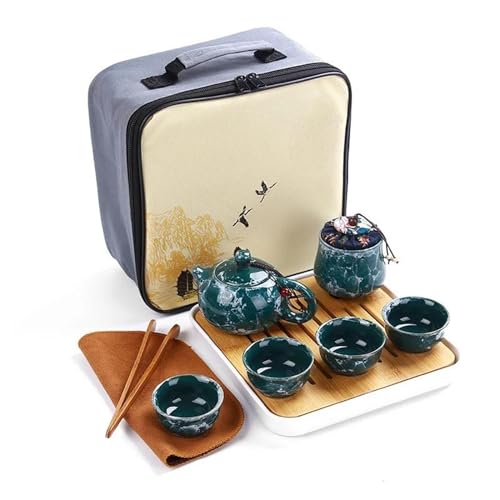 Teeservice Chinesische Reise Kung Fu Tee Set Teekanne Keramik Tragbare Dosen Trinken Werkzeug Outdoor Trinkbecher Kaffee Tasse Teetassen-Set(D) von FEILIV