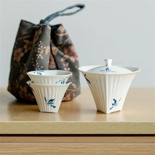 Teeservice Chinesische Tee-ei Tragbare Tasche Tee Zeremonie Reise Tee-Set Reine Hand Gemalt Schmetterling Orchidee Keramik Teekanne Und Tasse Set Teetassen-Set von FEILIV