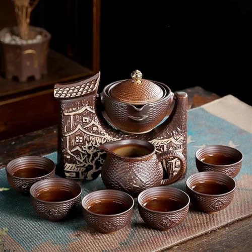 Teeservice Chinesische Tragbare Tee Set Keramik Outdoor Reise Nachmittag Teekanne Geschirr Porzellan Tasse Teegeschirr Sets Geschenk Teetassen-Set(C) von FEILIV
