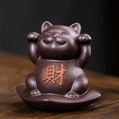 Teeservice Chinesische Yixing Handgemachte Lila Ton Kreative Glückliche Katze Statue Tee Haustier Skulptur Figur Handwerk Tee-Set Teetassen-Set(A) von FEILIV
