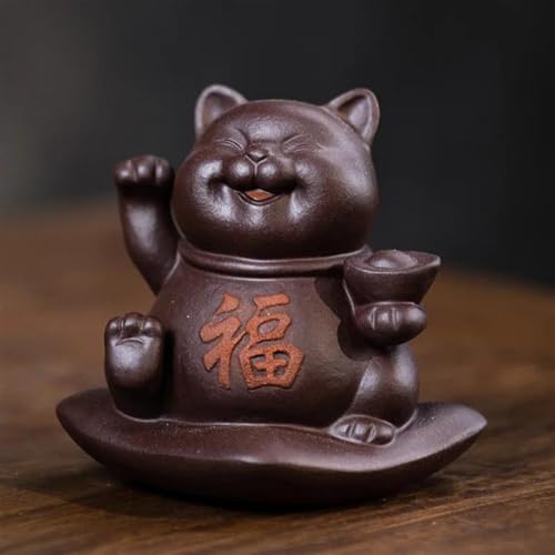 Teeservice Chinesische Yixing Handgemachte Lila Ton Kreative Glückliche Katze Statue Tee Haustier Skulptur Figur Handwerk Tee-Set Teetassen-Set(B) von FEILIV