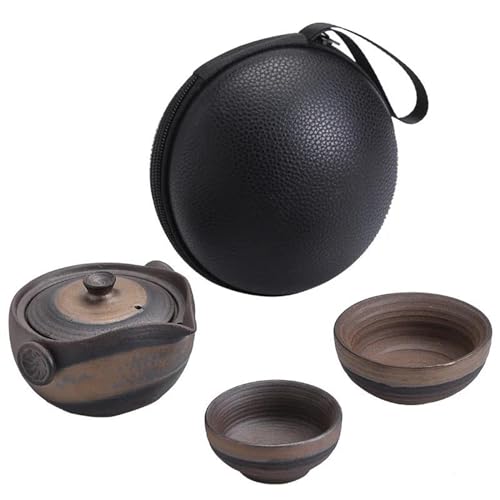Teeservice Eine Kanne Und Zwei Tassen Tragbares Reiseset Handgemachte Keramik Kung Fu Tee Set Charme Des Lotus Vergoldetes EisenGlasur Schnelle PassagierTasse Teetassen-Set von FEILIV