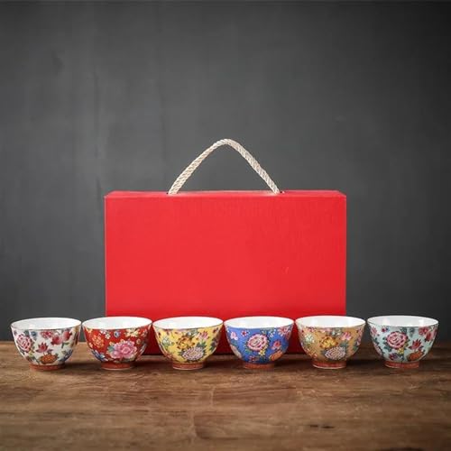 Teeservice Emaille Farbige Blume Teetasse Keramik Set Hut Tasse Kung Fu Tee Chinesisches Teetassen-Set von FEILIV