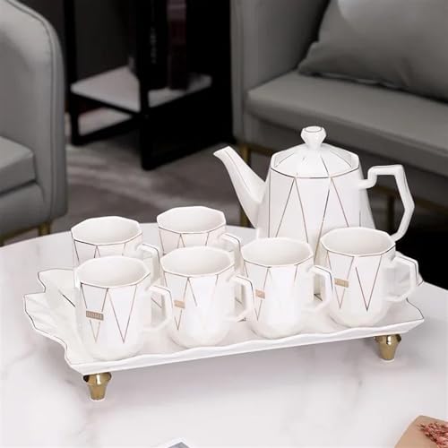Teeservice Keramik Teekanne Set Kaffeetasse Nordischen Stil Grau Marmorierung Teegeschirr Sets 1 Kanne 6 Tassen Tablett Coffeeware Home Bar Teetassen-Set(A) von FEILIV